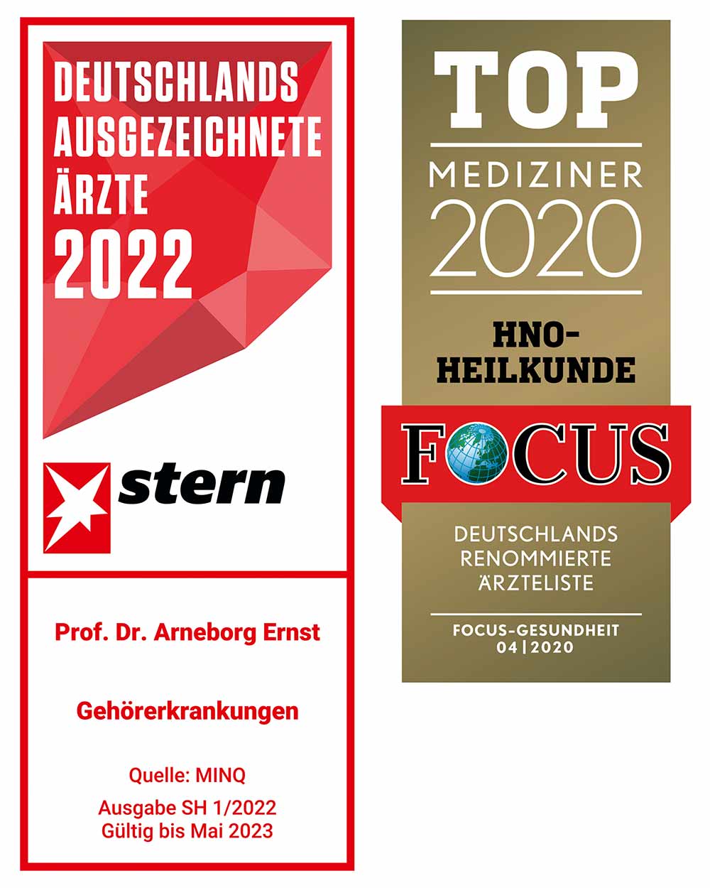 Focus Top Mediziner 2022 Siegel und Urkunde ausgezeichneter Spezialist für Gehörerkrankungen 2022/2023
